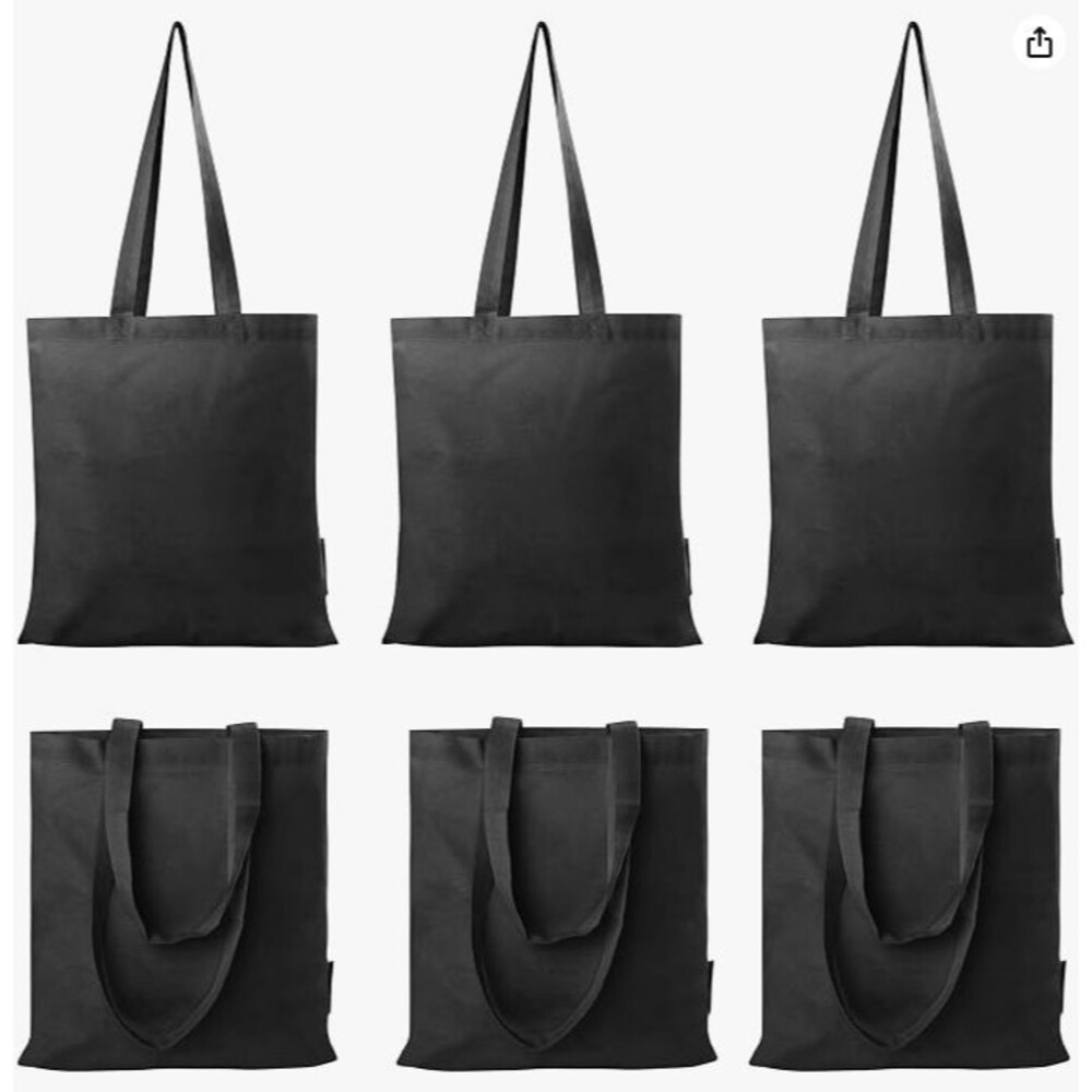 16"x15" Cotton Tote Bags Lghtweight Reusable Medium Cloth Bags for Grocery Black